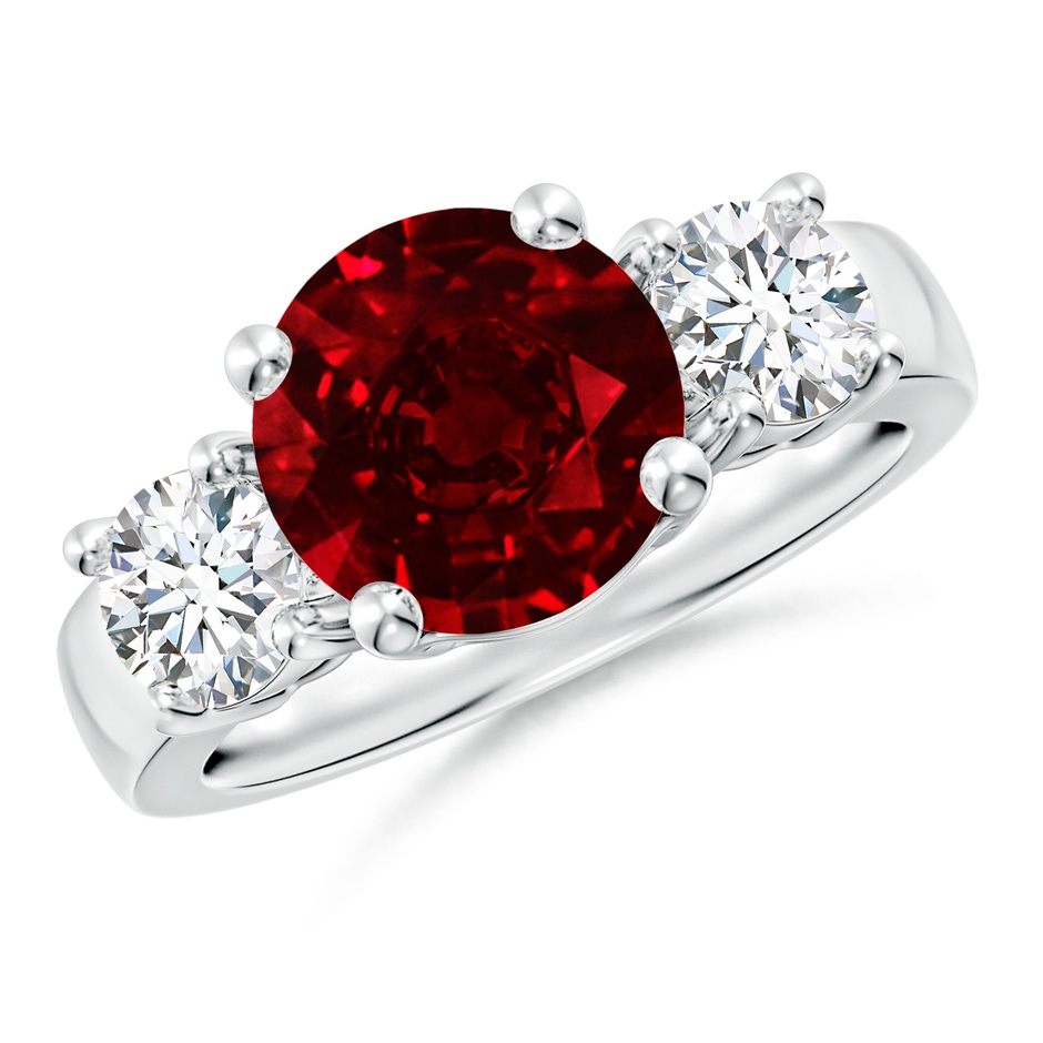 9mm AAAA Classic Ruby and Diamond Three Stone Engagement Ring in P950 Platinum 