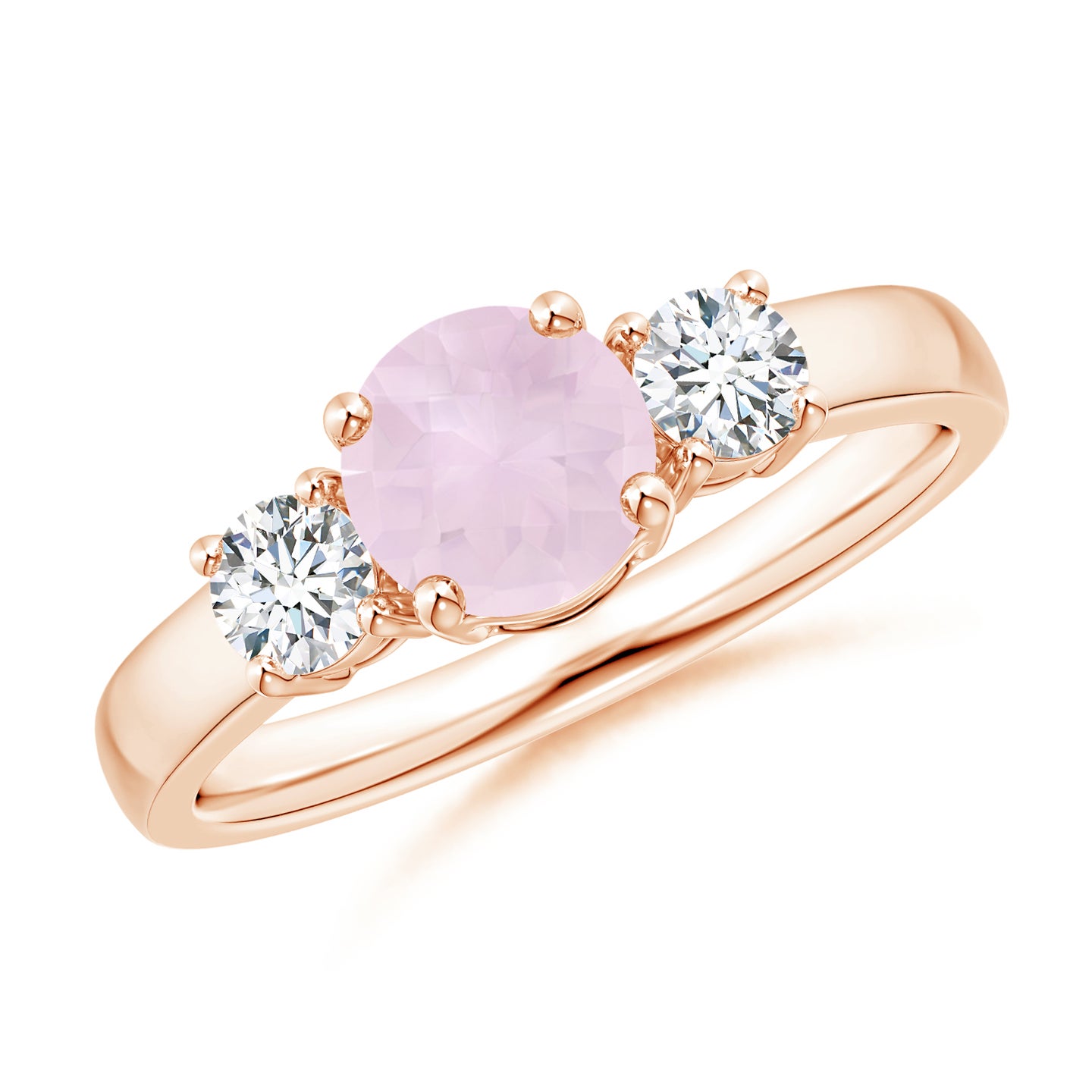 Classic Rose Quartz and Diamond Three Stone Engagement Ring