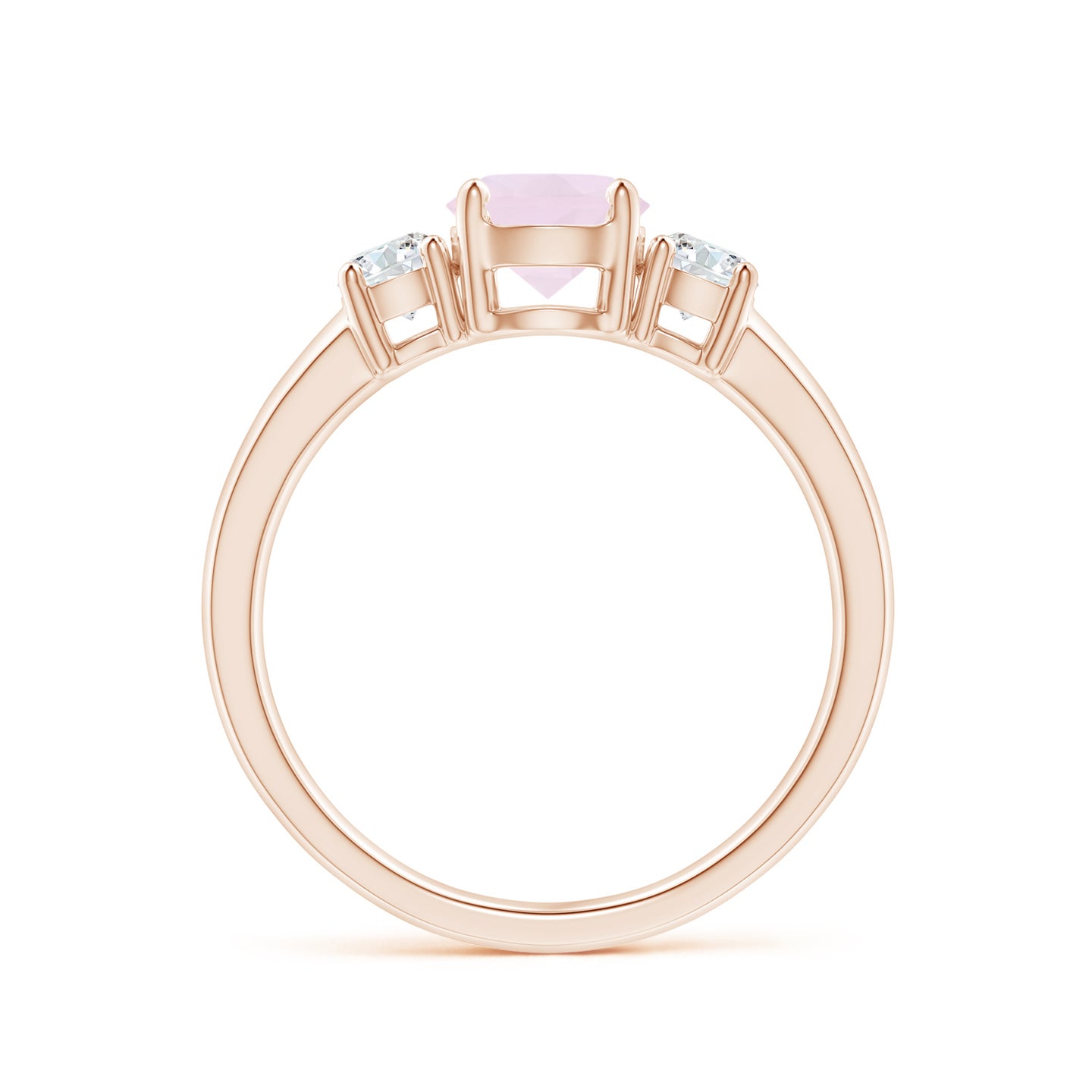 Classic Rose Quartz and Diamond Three Stone Engagement Ring