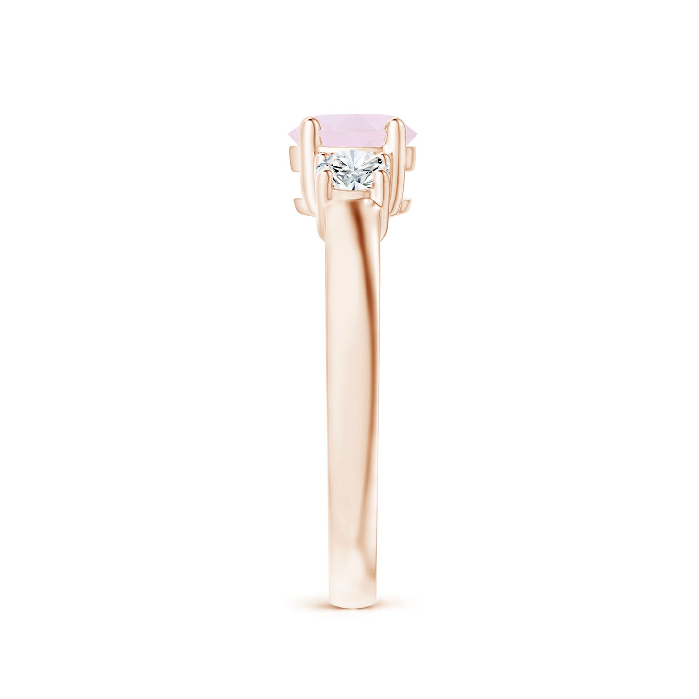 Classic Rose Quartz and Diamond Three Stone Engagement Ring