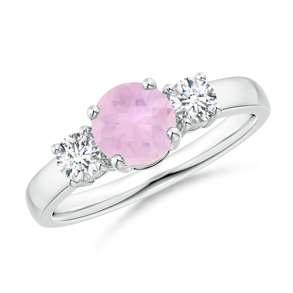 6mm AAAA Classic Rose Quartz and Diamond Three Stone Engagement Ring in S999 Silver