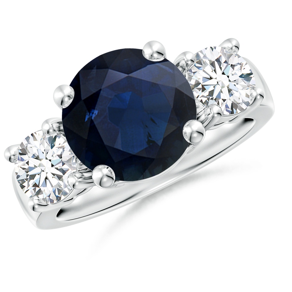 10mm A Classic Blue Sapphire and Diamond Three Stone Engagement Ring in P950 Platinum 