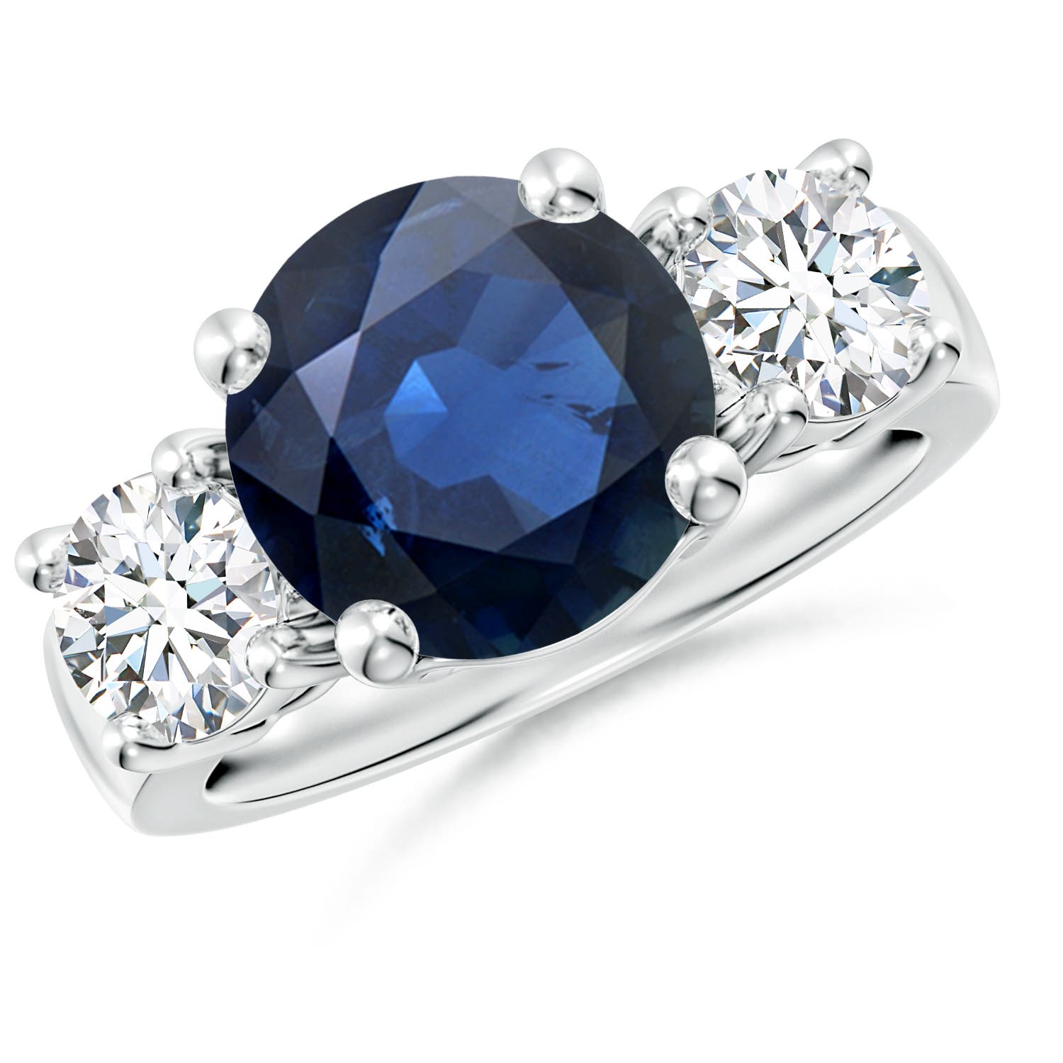 Angara 5.76 CTW Classic Round Blue Sapphire and Diamond Three Stone Engagement Ring in 18K White Gold