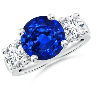 10mm Lab-Grown Classic Blue Sapphire and Diamond Three Stone Engagement Ring in P950 Platinum