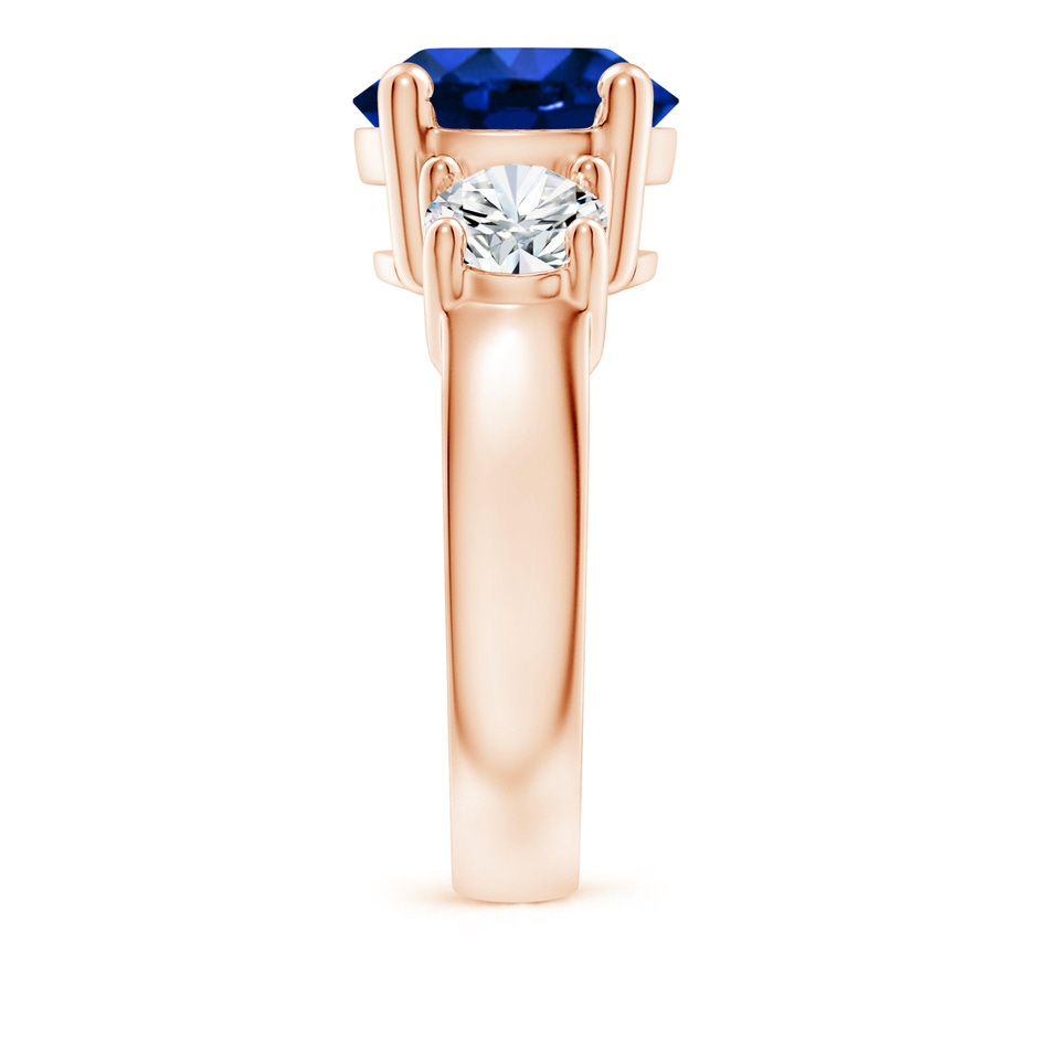 10mm Lab-Grown Classic Blue Sapphire and Diamond Three Stone Engagement Ring in Rose Gold side 299