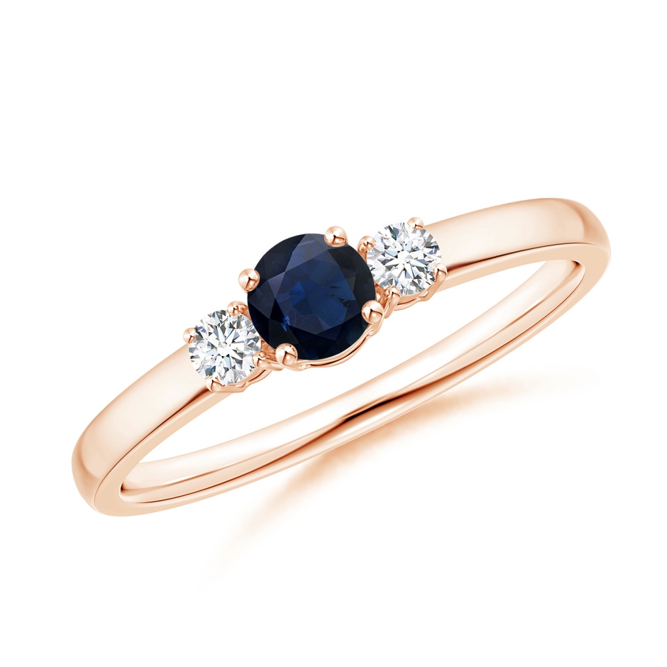 4mm A Classic Blue Sapphire and Diamond Three Stone Engagement Ring in Rose Gold 