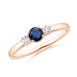 4mm AA Classic Blue Sapphire and Diamond Three Stone Engagement Ring in 9K Rose Gold