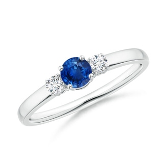 4mm AAA Classic Blue Sapphire and Diamond Three Stone Engagement Ring in White Gold
