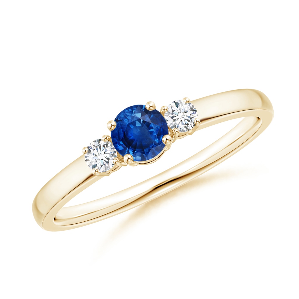 4mm AAA Classic Blue Sapphire and Diamond Three Stone Engagement Ring in Yellow Gold