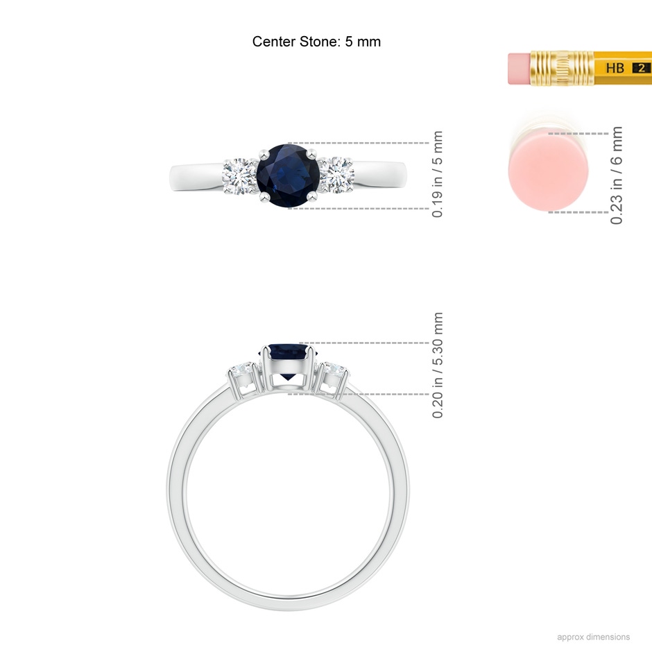 5mm A Classic Blue Sapphire and Diamond Three Stone Engagement Ring in P950 Platinum ruler