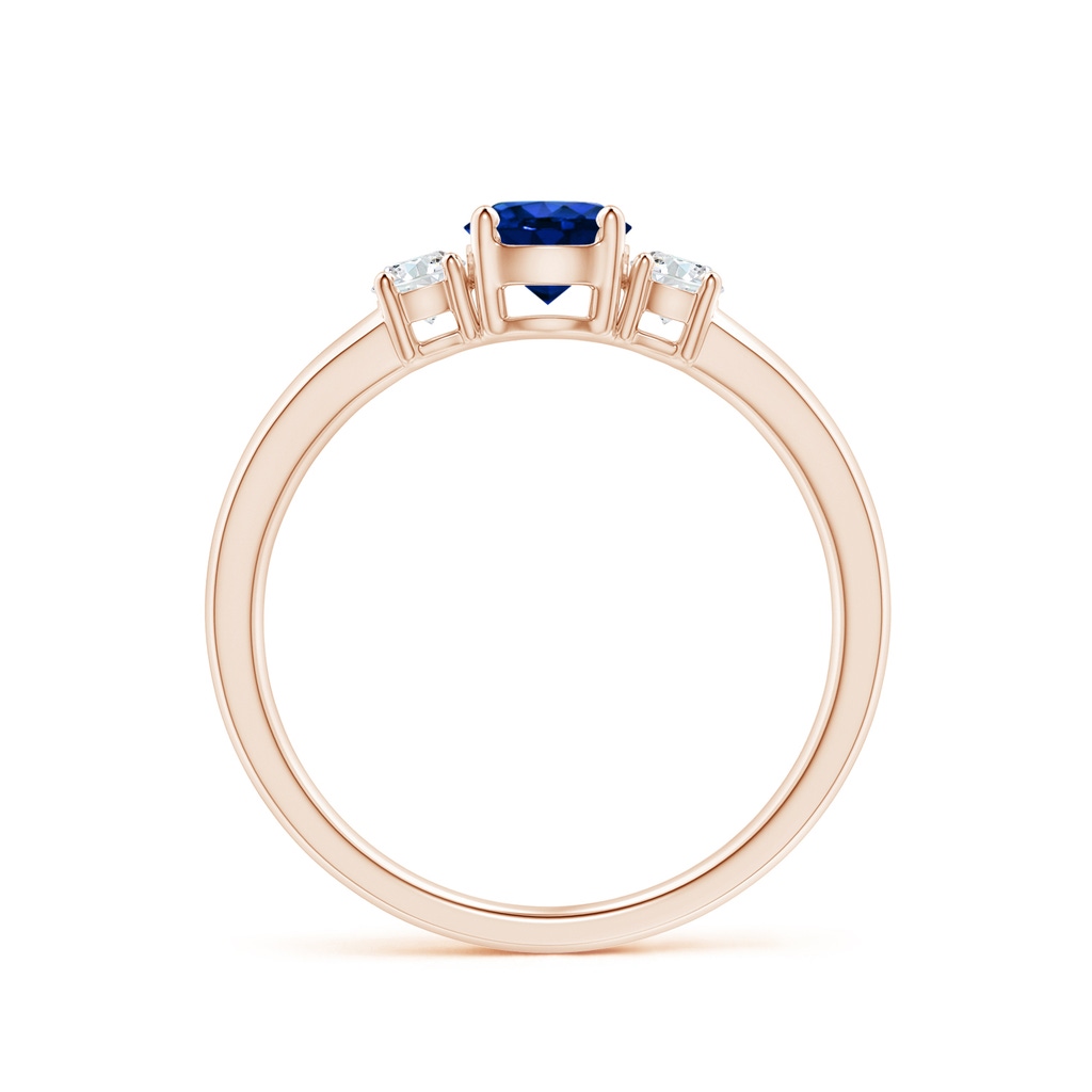 5mm AAAA Classic Blue Sapphire and Diamond Three Stone Engagement Ring in Rose Gold Side 199