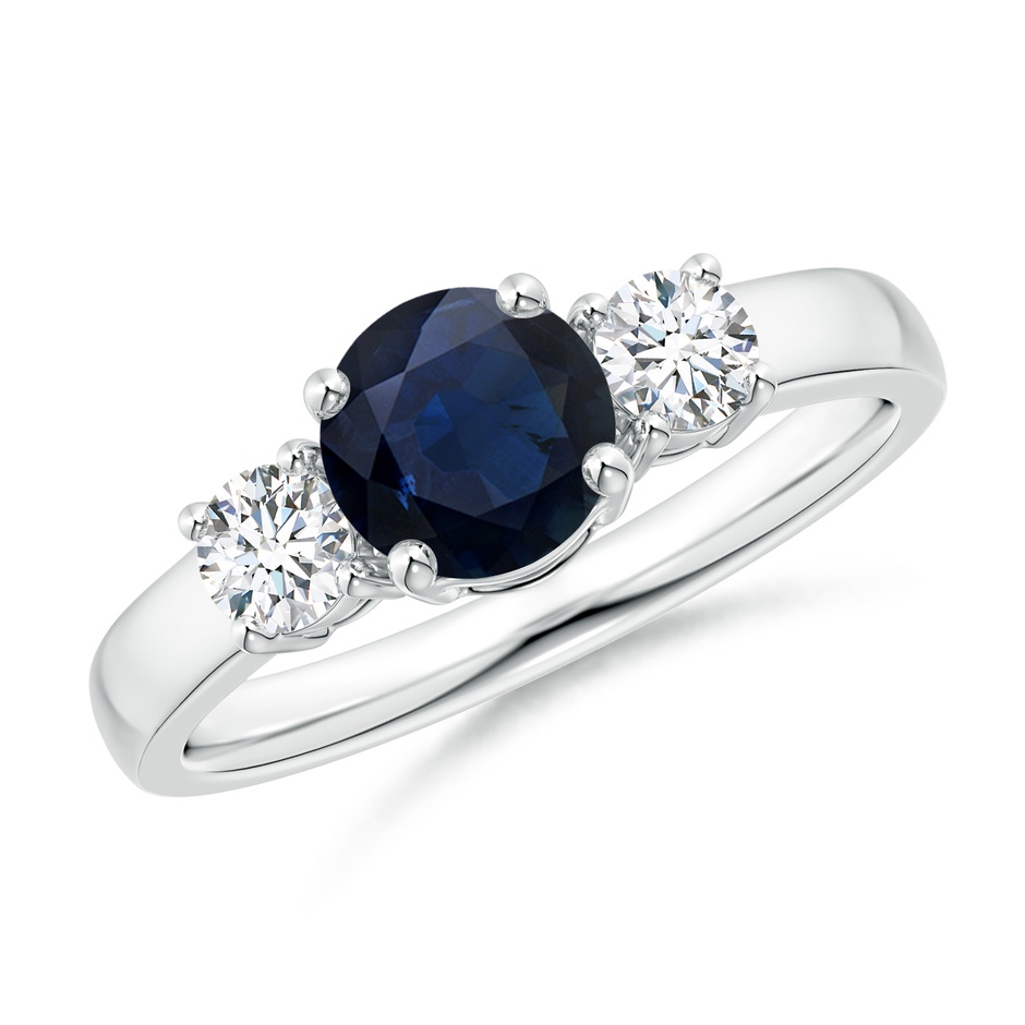 6mm A Classic Blue Sapphire and Diamond Three Stone Engagement Ring in White Gold 