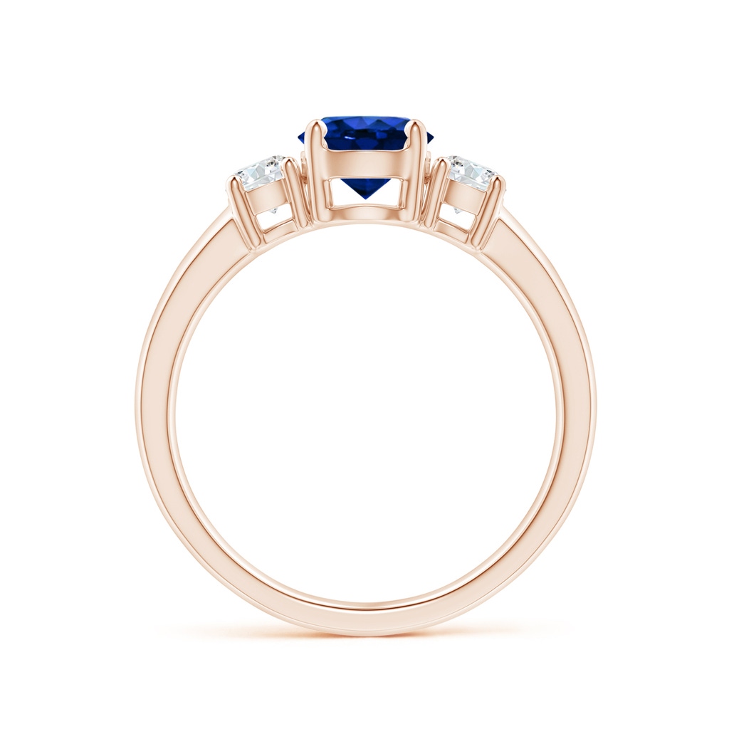 6mm AAAA Classic Blue Sapphire and Diamond Three Stone Engagement Ring in 10K Rose Gold Side 199