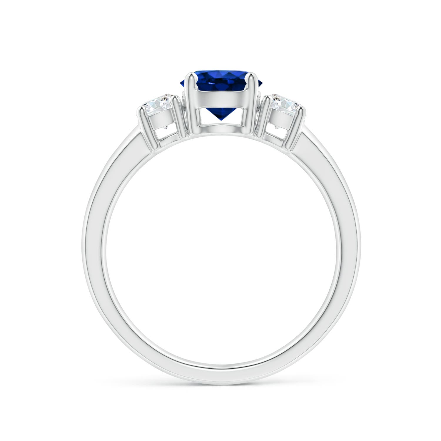 6mm AAAA Classic Blue Sapphire and Diamond Three Stone Engagement Ring in P950 Platinum