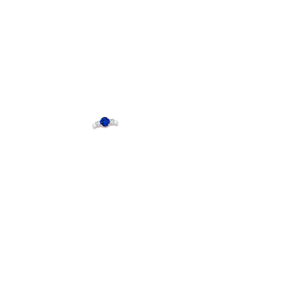 7mm AAAA Classic Blue Sapphire and Diamond Three Stone Engagement Ring in White Gold hand
