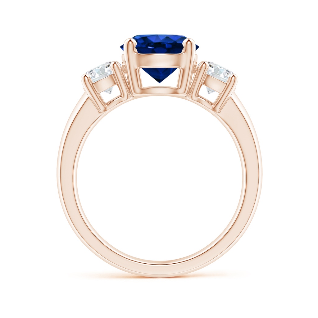8mm AAAA Classic Blue Sapphire and Diamond Three Stone Engagement Ring in Rose Gold Side 199