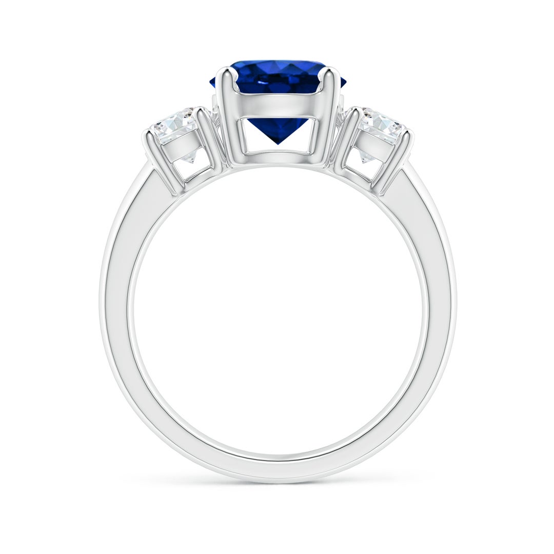 8mm AAAA Classic Blue Sapphire and Diamond Three Stone Engagement Ring in White Gold - side 5