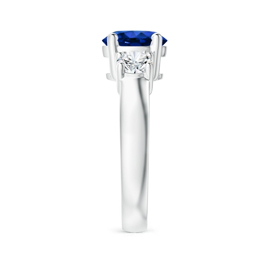 8mm AAAA Classic Blue Sapphire and Diamond Three Stone Engagement Ring in White Gold - side 7