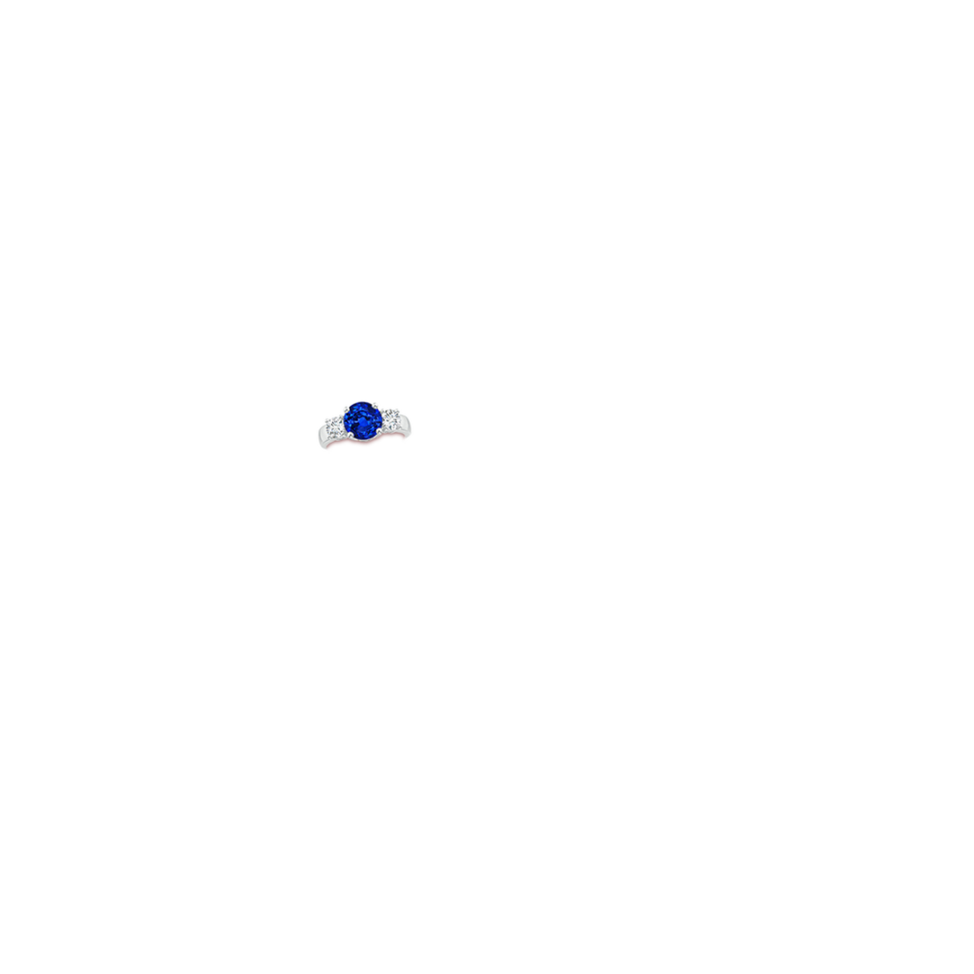 8mm AAAA Classic Blue Sapphire and Diamond Three Stone Engagement Ring in White Gold - body_hand