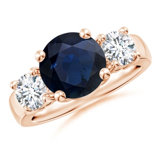 9mm A Classic Blue Sapphire and Diamond Three Stone Engagement Ring in 10K Rose Gold