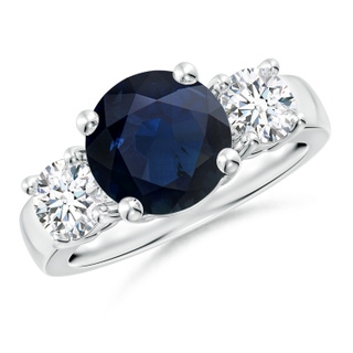 9mm A Classic Blue Sapphire and Diamond Three Stone Engagement Ring in P950 Platinum