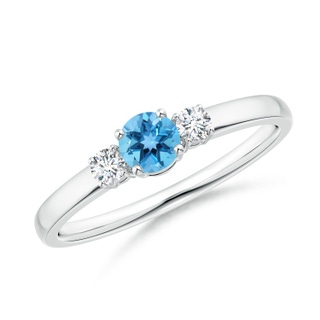 4mm AA Classic Swiss Blue Topaz and Diamond Three Stone Ring in White Gold