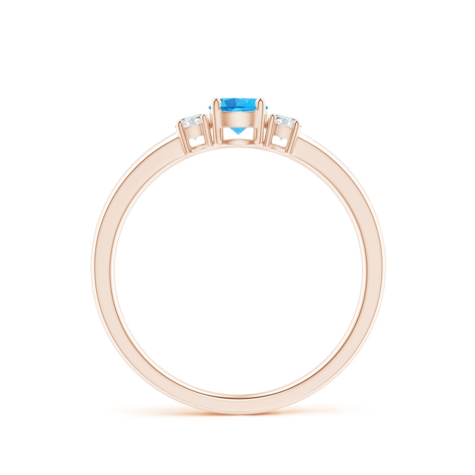 4mm AAA Classic Swiss Blue Topaz and Diamond Three Stone Ring in Rose Gold side-1
