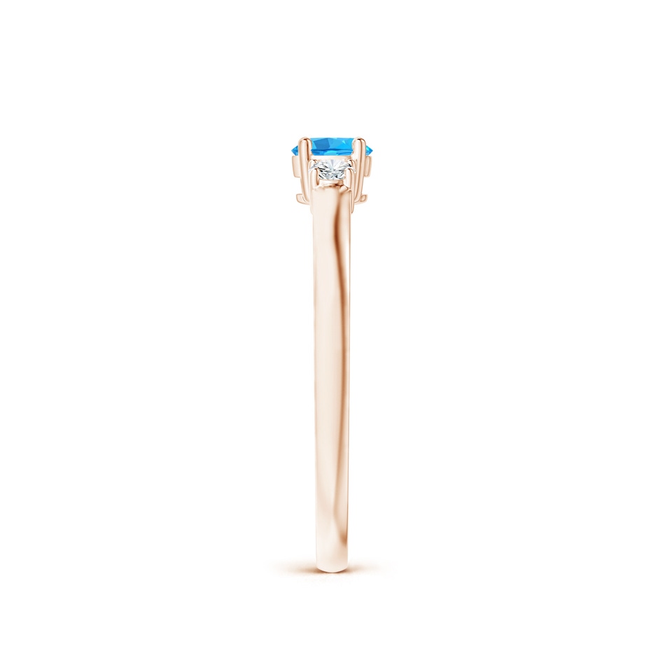 4mm AAA Classic Swiss Blue Topaz and Diamond Three Stone Ring in Rose Gold side-2