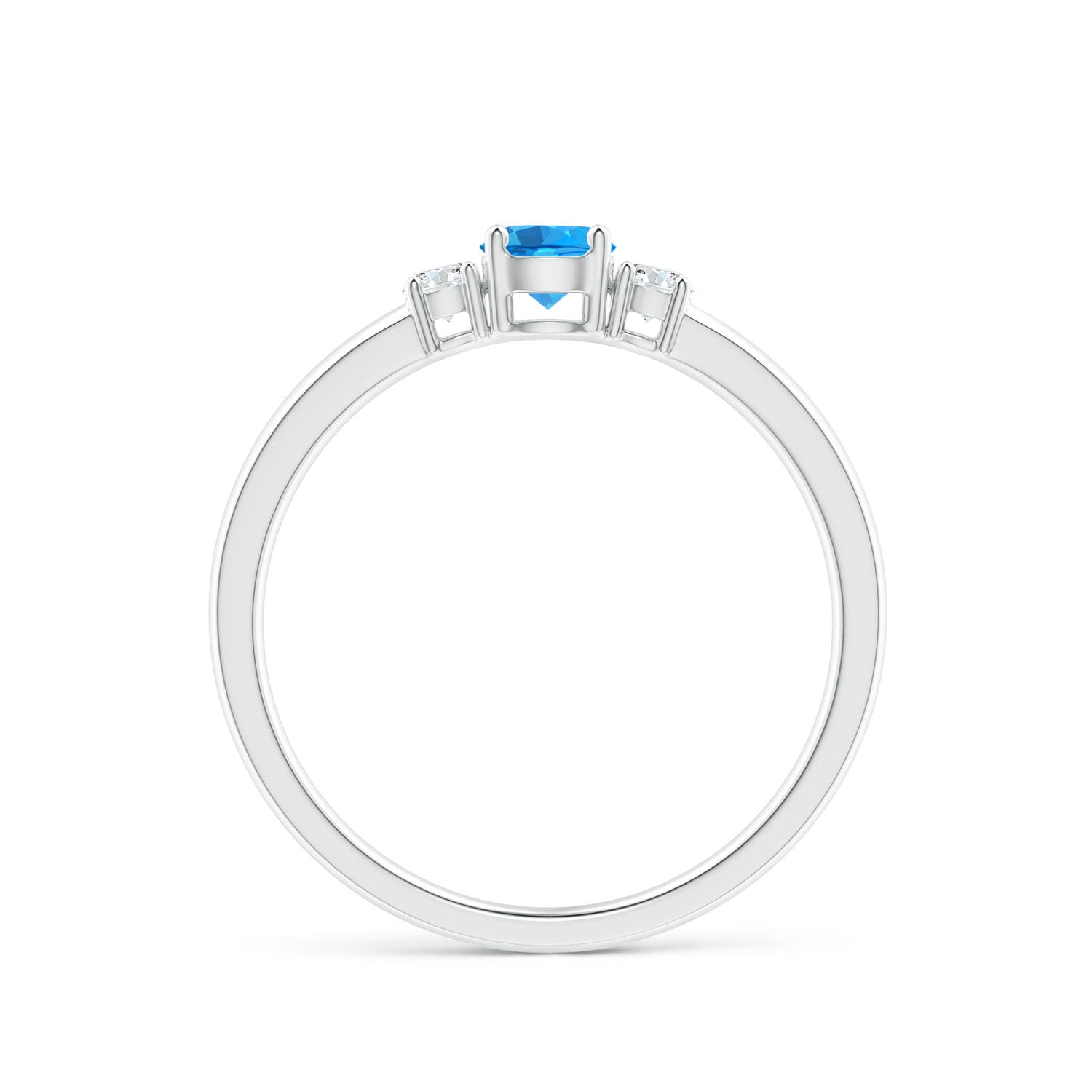 4mm AAAA Classic Swiss Blue Topaz and Diamond Three Stone Ring in P950 Platinum