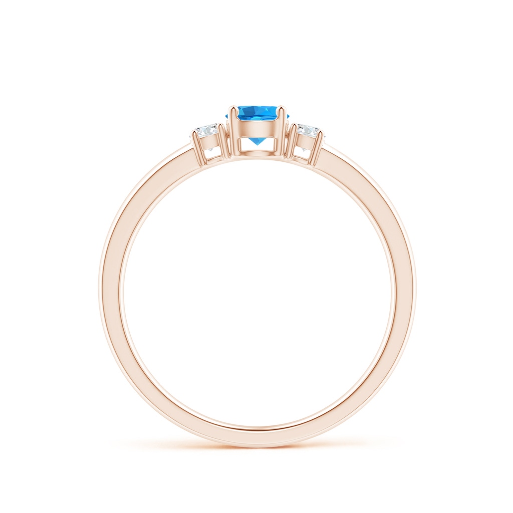 4mm AAAA Classic Swiss Blue Topaz and Diamond Three Stone Ring in Rose Gold Side-1