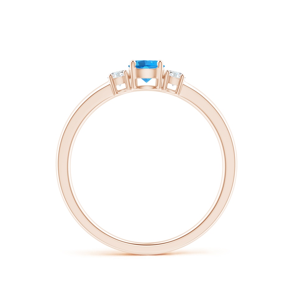 4mm AAAA Classic Swiss Blue Topaz and Diamond Three Stone Ring in Rose Gold side-1