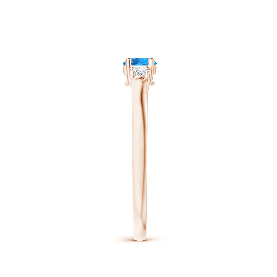 4mm AAAA Classic Swiss Blue Topaz and Diamond Three Stone Ring in Rose Gold side-2