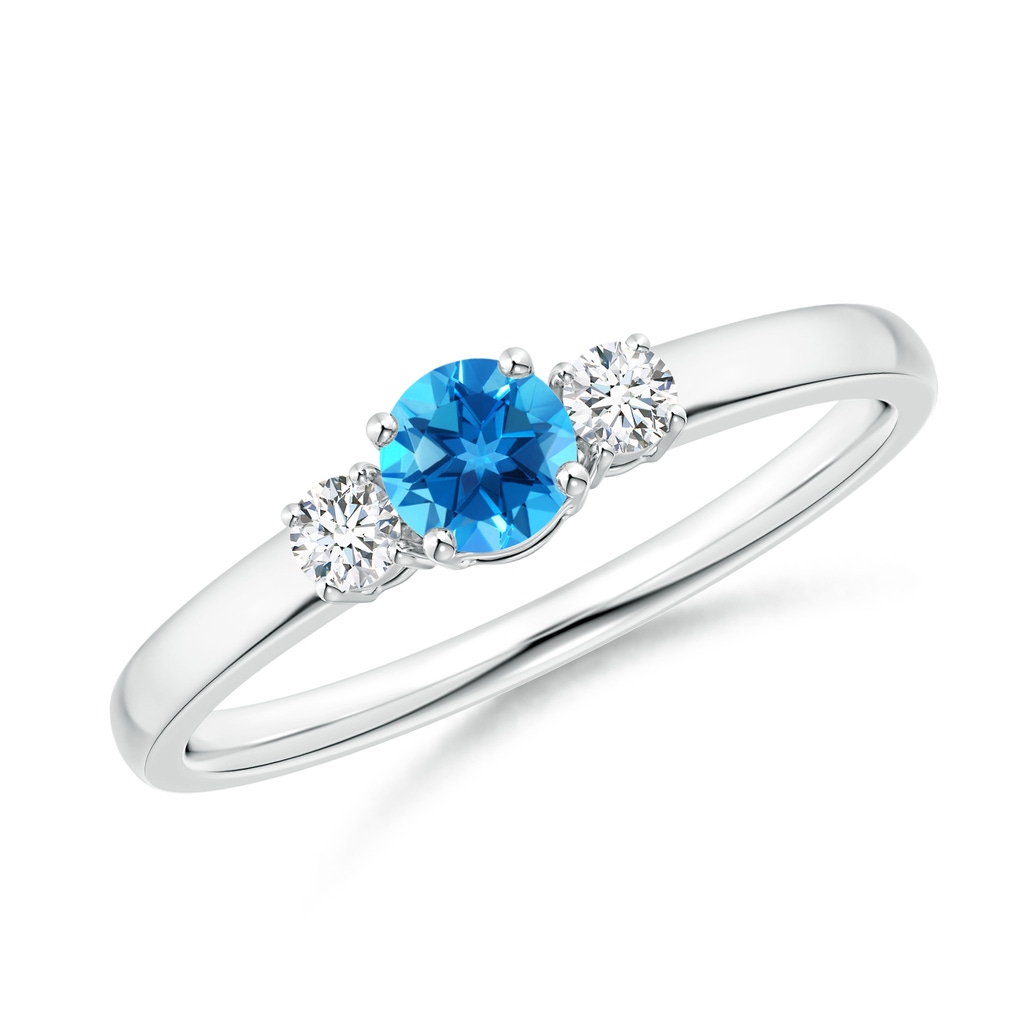 4mm AAAA Classic Swiss Blue Topaz and Diamond Three Stone Ring in White Gold 