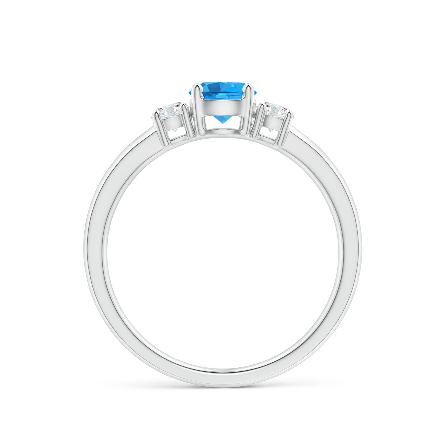 5mm AAAA Classic Swiss Blue Topaz and Diamond Three Stone Ring in P950 Platinum