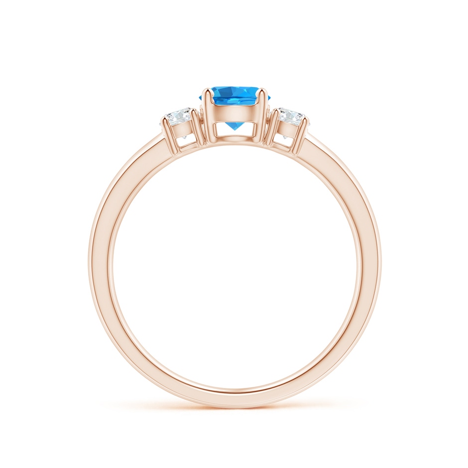 5mm AAAA Classic Swiss Blue Topaz and Diamond Three Stone Ring in Rose Gold side-1