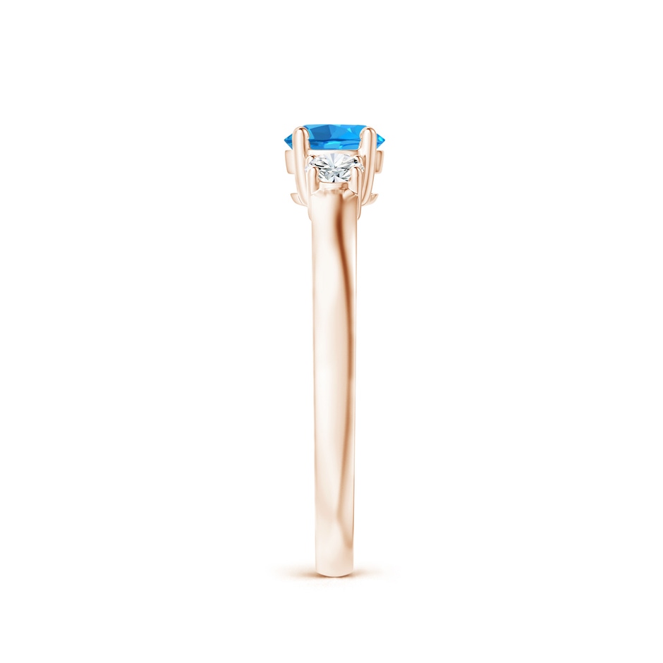 5mm AAAA Classic Swiss Blue Topaz and Diamond Three Stone Ring in Rose Gold side-2