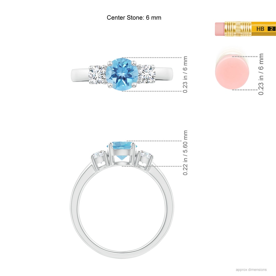 6mm A Classic Swiss Blue Topaz and Diamond Three Stone Ring in White Gold ruler