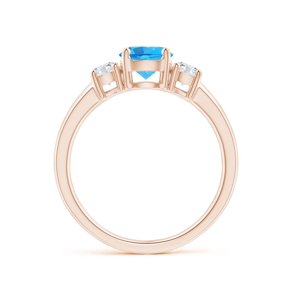 6mm AAA Classic Swiss Blue Topaz and Diamond Three Stone Ring in Rose Gold side-1