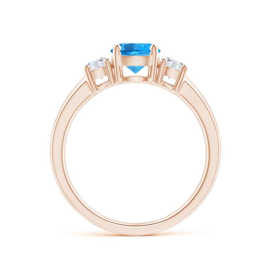 6mm AAAA Classic Swiss Blue Topaz and Diamond Three Stone Ring in Rose Gold side-1