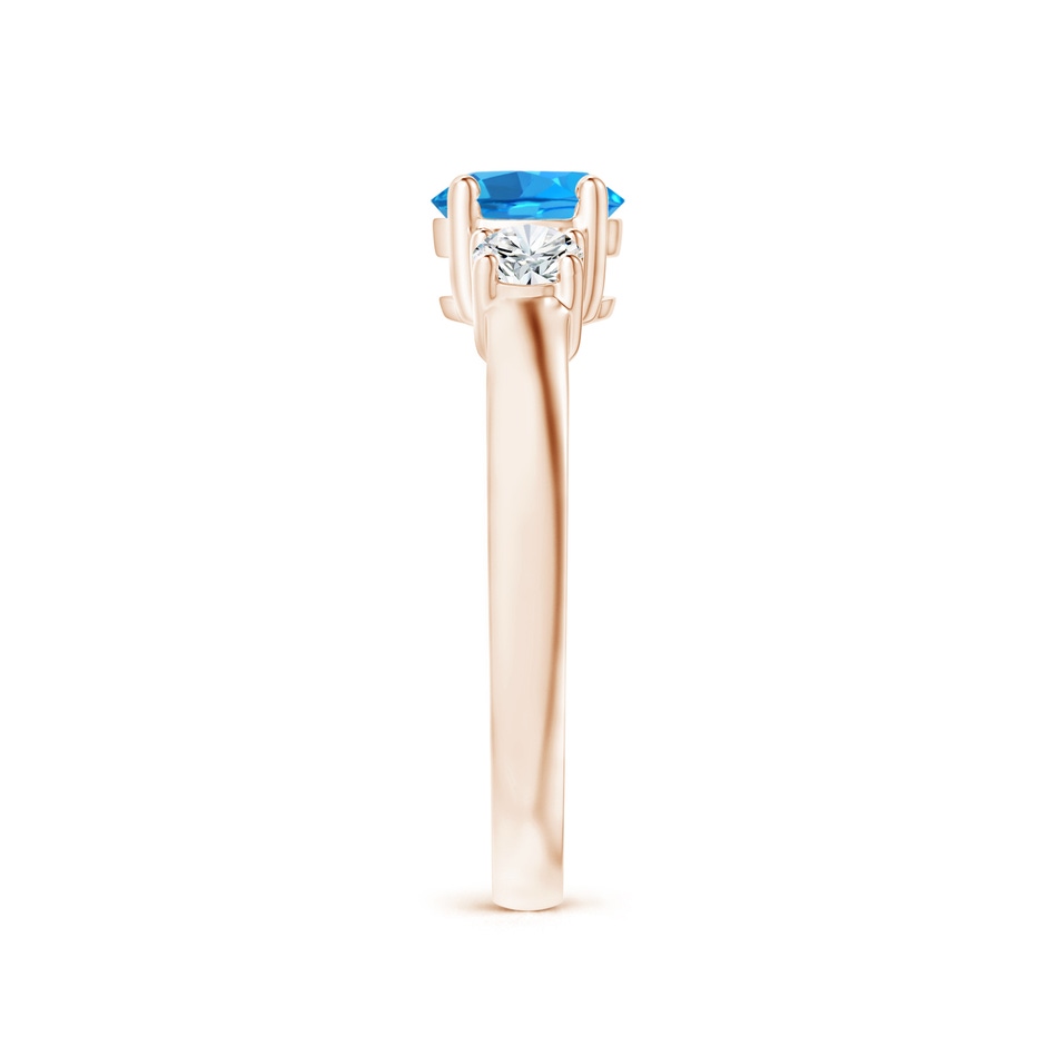6mm AAAA Classic Swiss Blue Topaz and Diamond Three Stone Ring in Rose Gold side-2