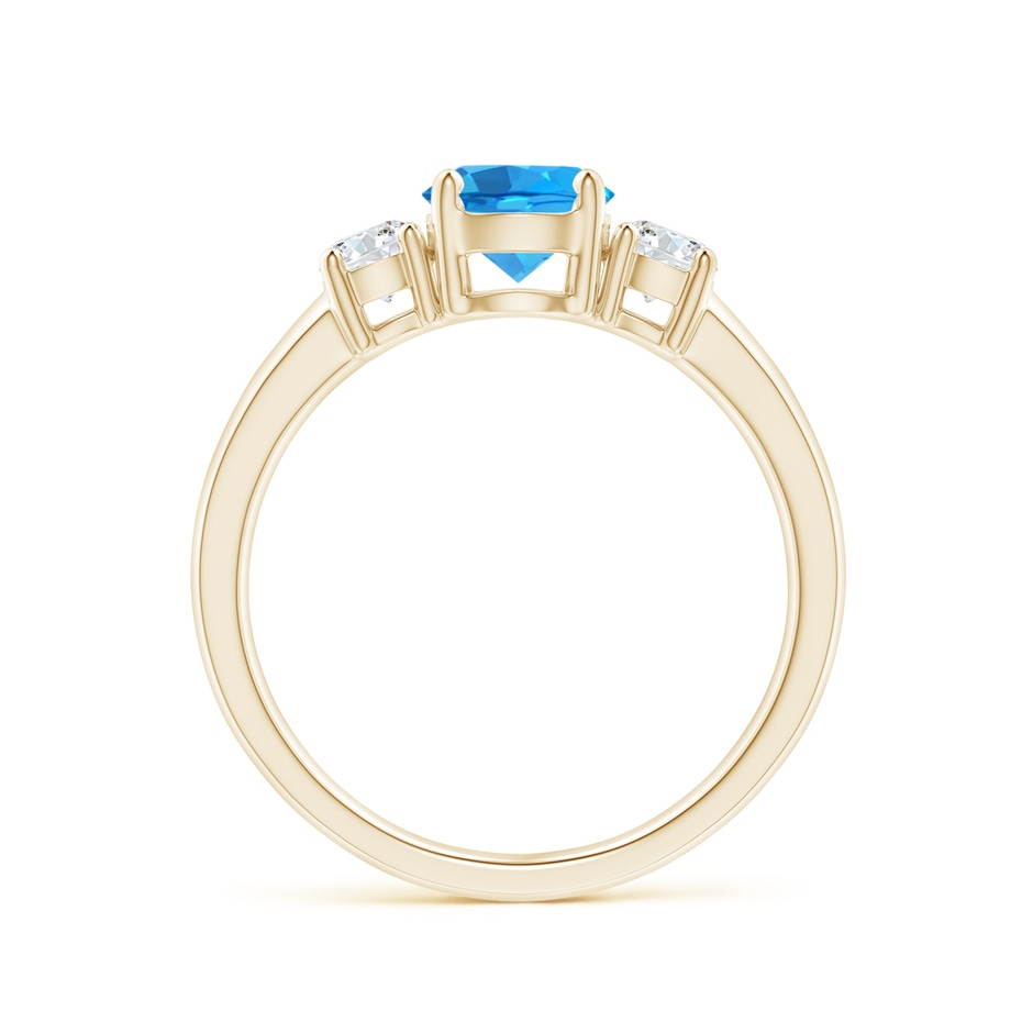 6mm AAAA Classic Swiss Blue Topaz and Diamond Three Stone Ring in Yellow Gold side-1