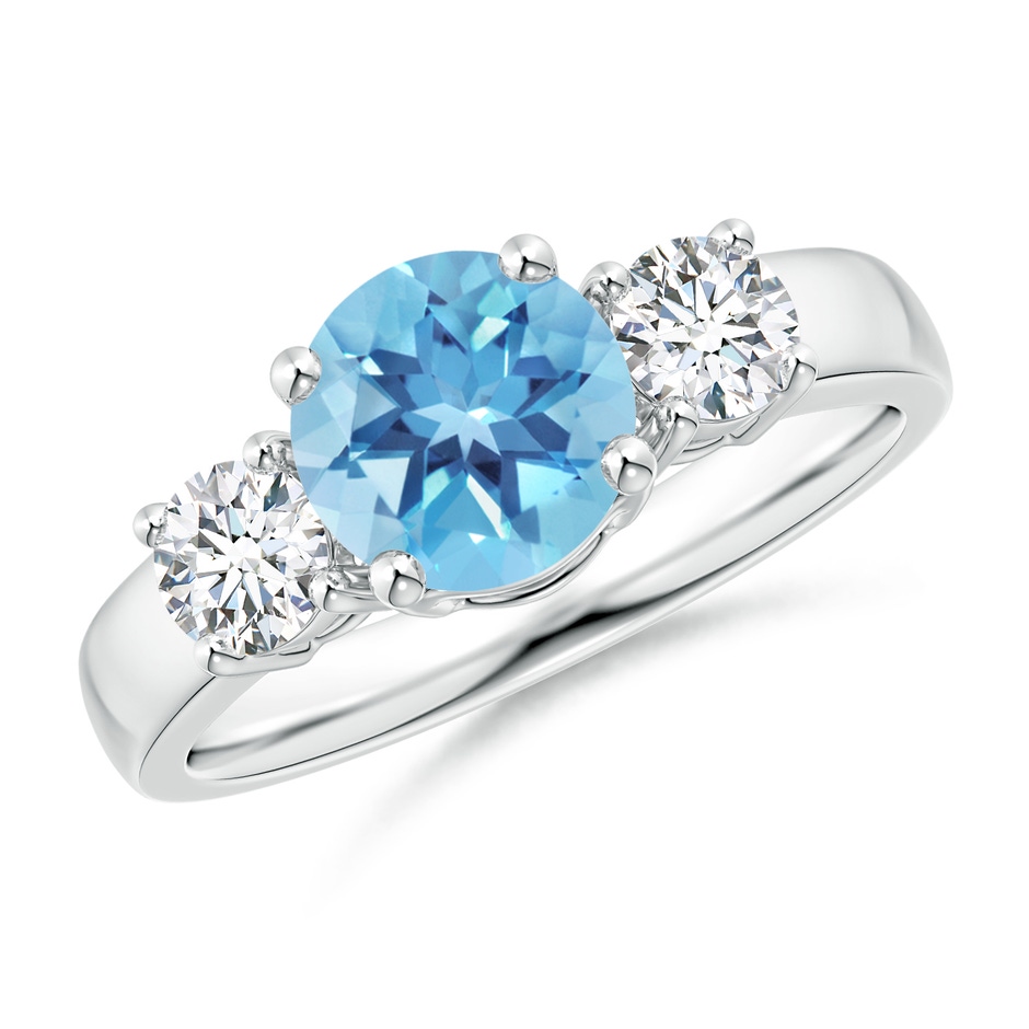 7mm A Classic Swiss Blue Topaz and Diamond Three Stone Ring in White Gold 