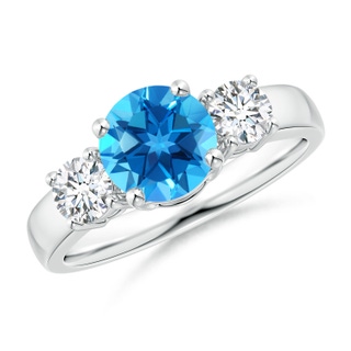 7mm AAAA Classic Swiss Blue Topaz and Diamond Three Stone Ring in P950 Platinum