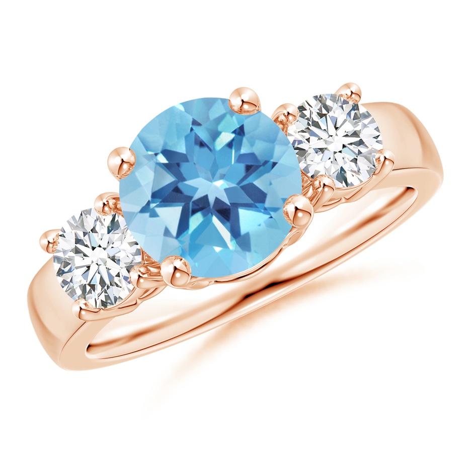 8mm A Classic Swiss Blue Topaz and Diamond Three Stone Ring in Rose Gold 