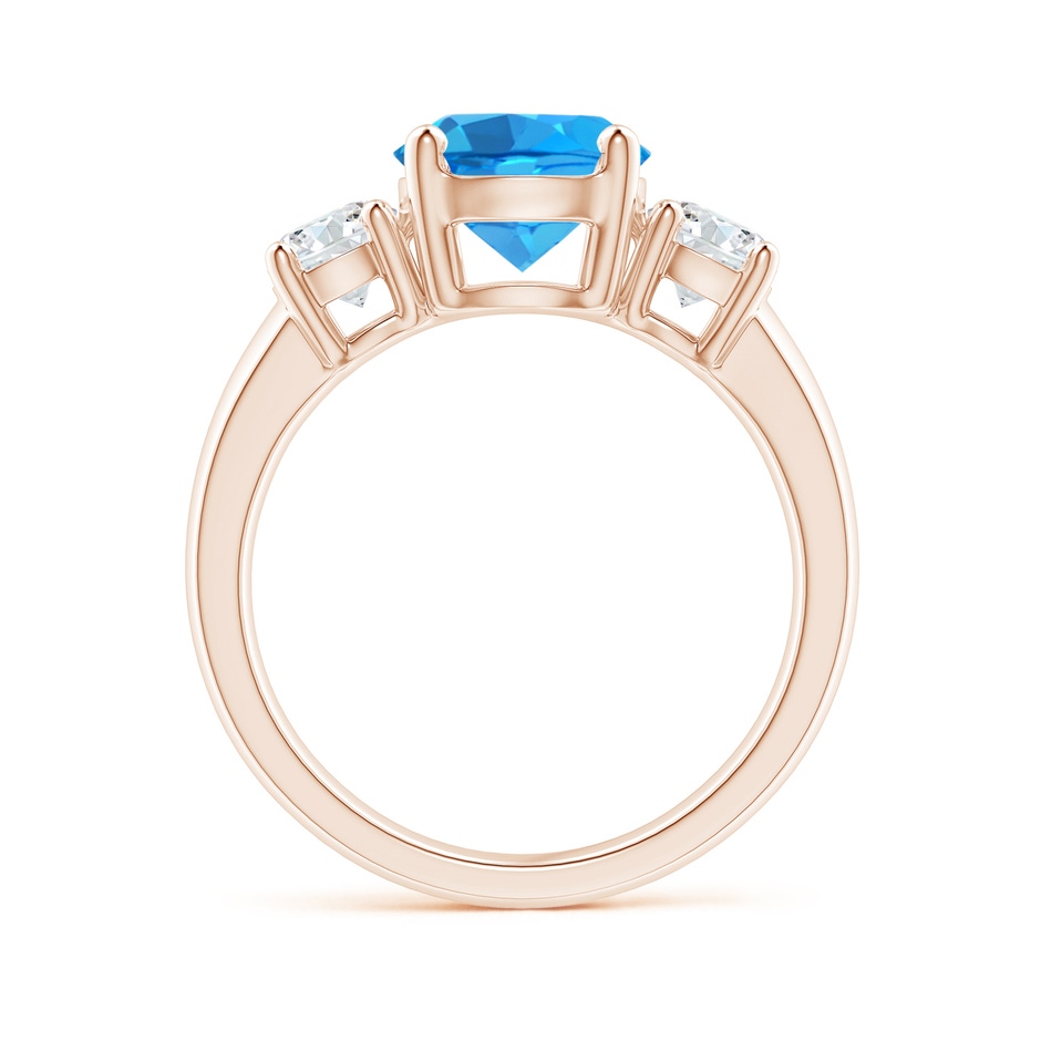 8mm AAAA Classic Swiss Blue Topaz and Diamond Three Stone Ring in Rose Gold side-1