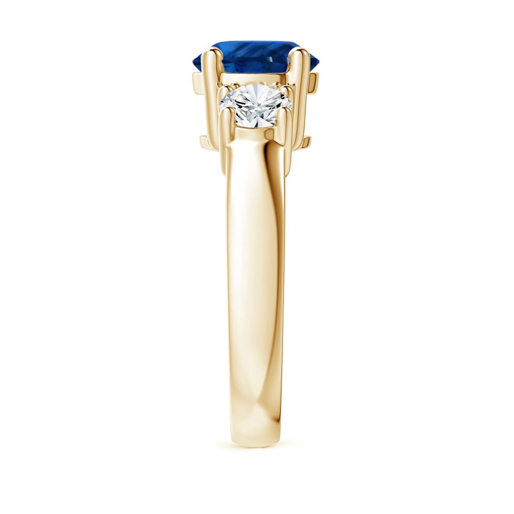 7.84-7.94x5.06mm AAA Classic GIA Certified Blue Sapphire Three Stone Ring with Diamonds in Yellow Gold Side 399