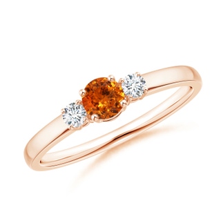 4mm AAA Classic Spessartite and Diamond Three Stone Engagement Ring in Rose Gold