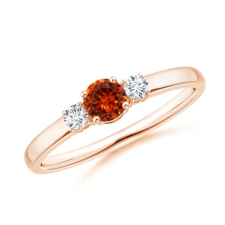 4mm AAAA Classic Spessartite and Diamond Three Stone Engagement Ring in Rose Gold
