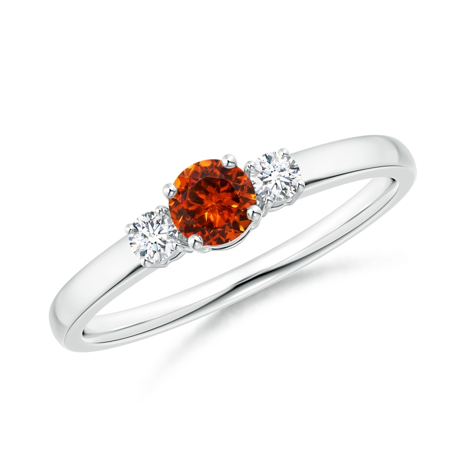 4mm AAAA Classic Spessartite and Diamond Three Stone Engagement Ring in White Gold 