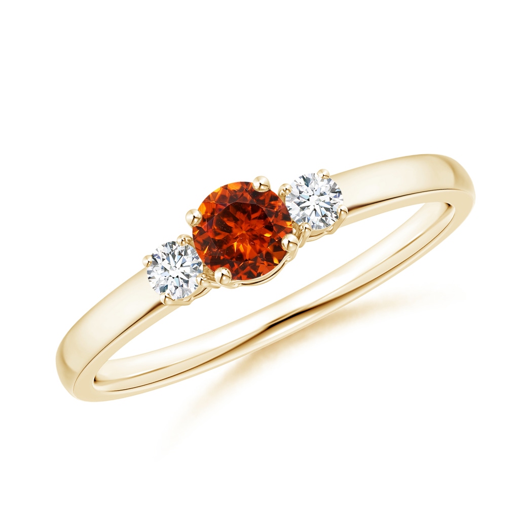 4mm AAAA Classic Spessartite and Diamond Three Stone Engagement Ring in Yellow Gold